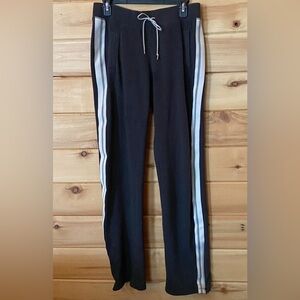 Victoria’s Secret Black Cotton Track Pants with White Stripes Tie Waist Zipper